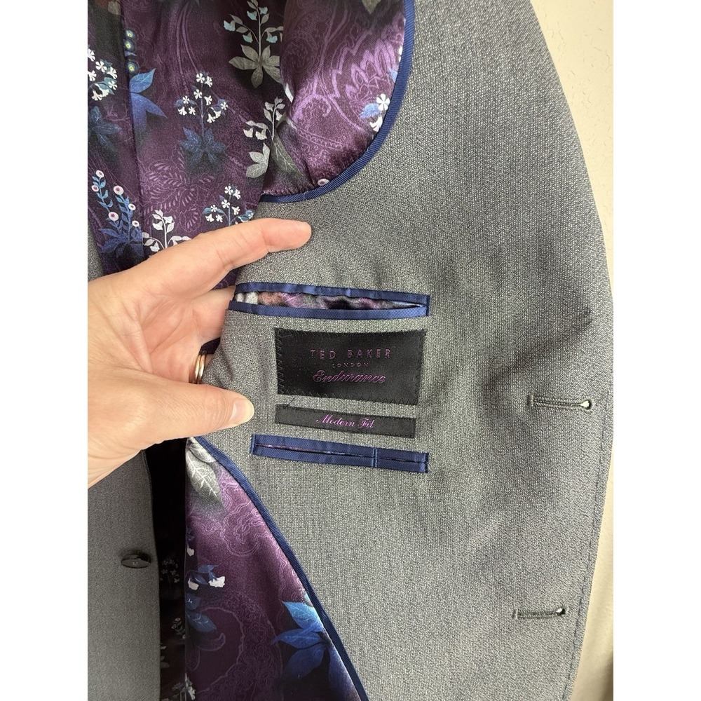 Ted Baker Endurance 42L Gray 100% Wool Surgeon Cuff Sport Coat Blazer Modern Fit - Picture 8 of 16